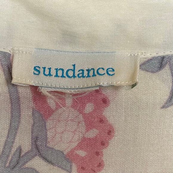 Sundance Fleur Chateau 100% Cotton Cream Pink Fray Floral Midi Dress Medium - Picture 10 of 13